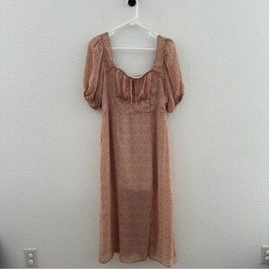 Sienna Sky Orange Lined Puff Sleeve Midi Dress Cottagecore Coastal Resort Large